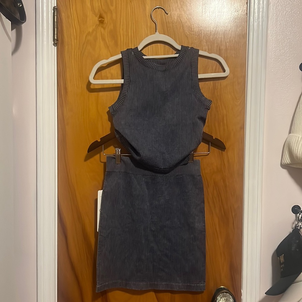 Matching ribbed set with tank and skirt